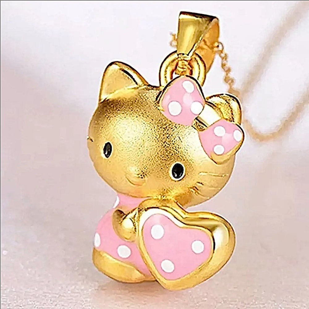 Hello Kitty Gold Plated Charm Full Body Pendant Necklace